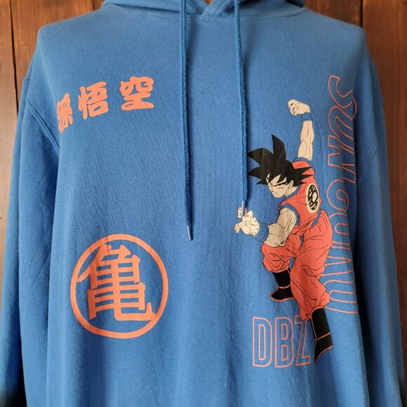Mens Dragonball Z Blue/Black Son Goku Premium Logo Hoodie Sweatshirt Sz 2XL - Picture 4 of 12